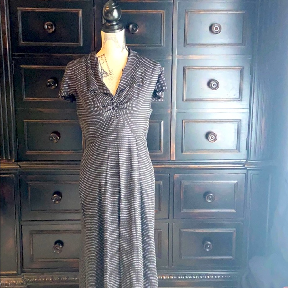 Black and white polka dot, full length dress